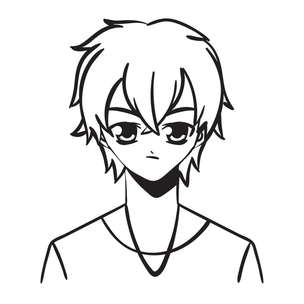 ilustração fofa chibi anime menino de desenho animado em pé rosto feliz  adesivo web ícone mascote logotipo emote 15737544 Vetor no Vecteezy