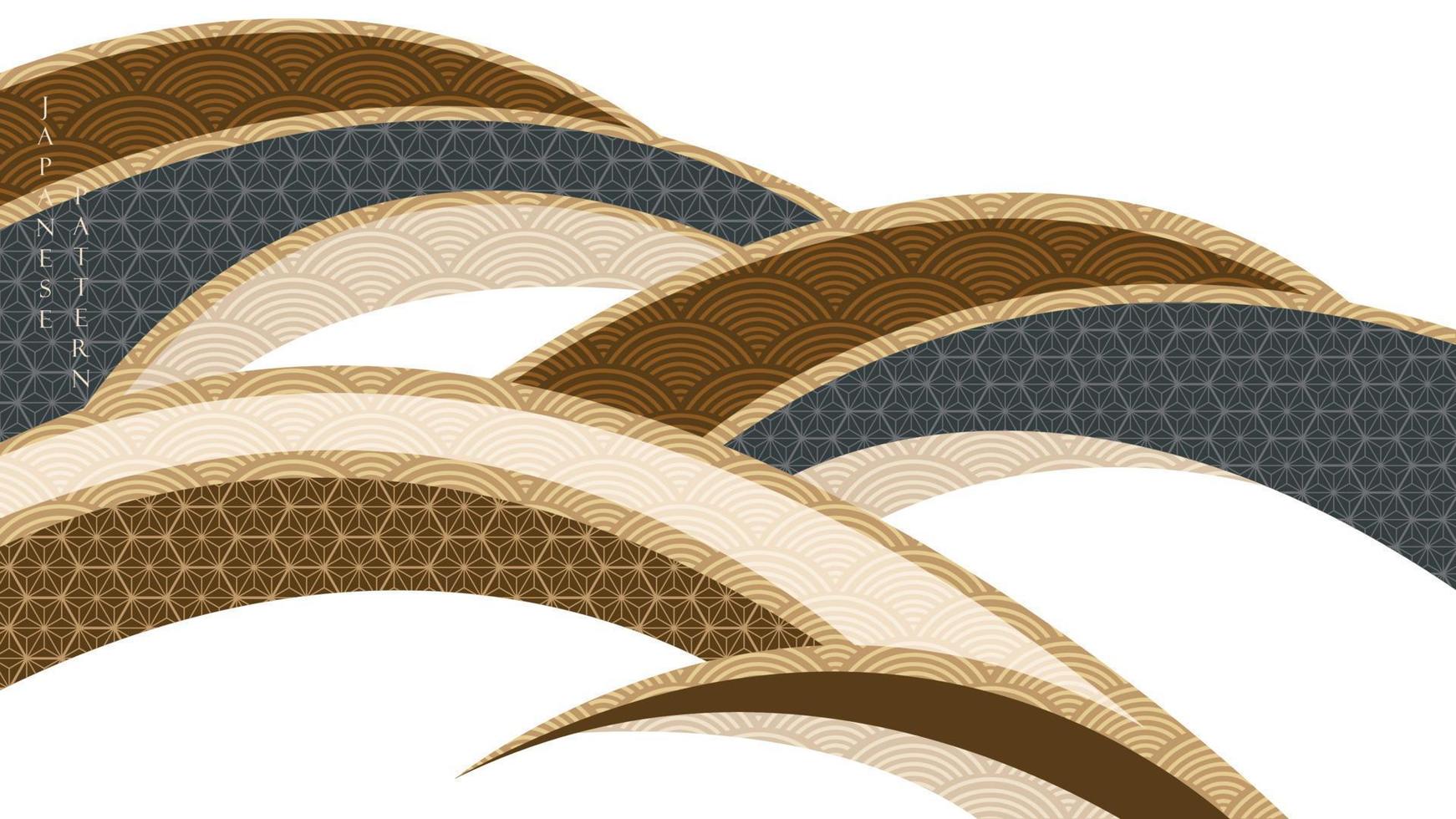 fundo japonês com vetor padrão geométrico. decoração de arte abstrata com banner de elementos de onda e curva em estilo vintage.