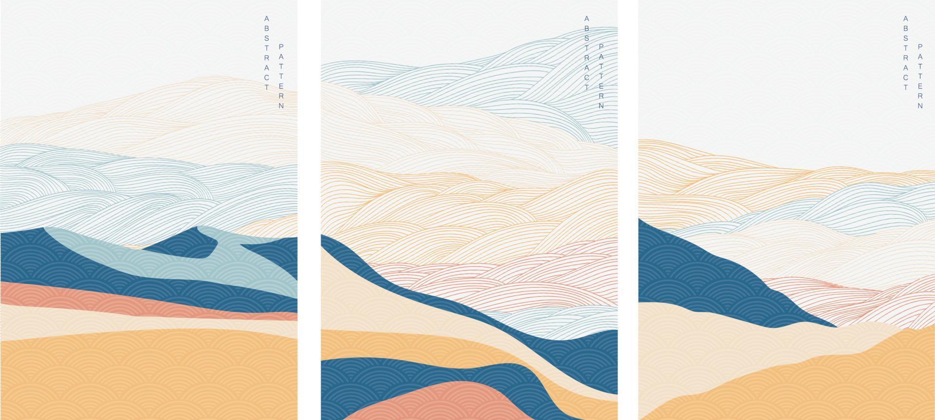 fundo de paisagem abstrata com vetor de padrão de linha. modelo de onda japonesa em estilo oriental. bandeira da floresta de montanha.