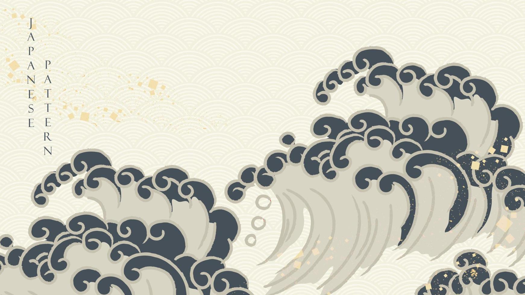 fundo japonês com vetor de padrão de onda desenhada de mão. banner de decoração de arte abstrata em estilo vintage.