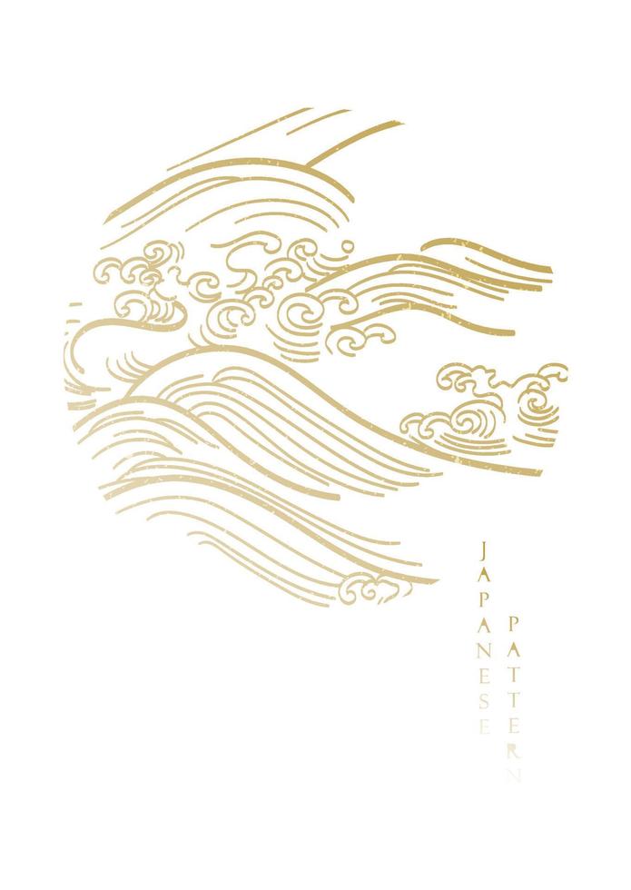 fundo japonês com vetor de padrão de onda desenhada de mão. design de banner oriental com ícone do mar oceano e símbolo em estilo vintage.