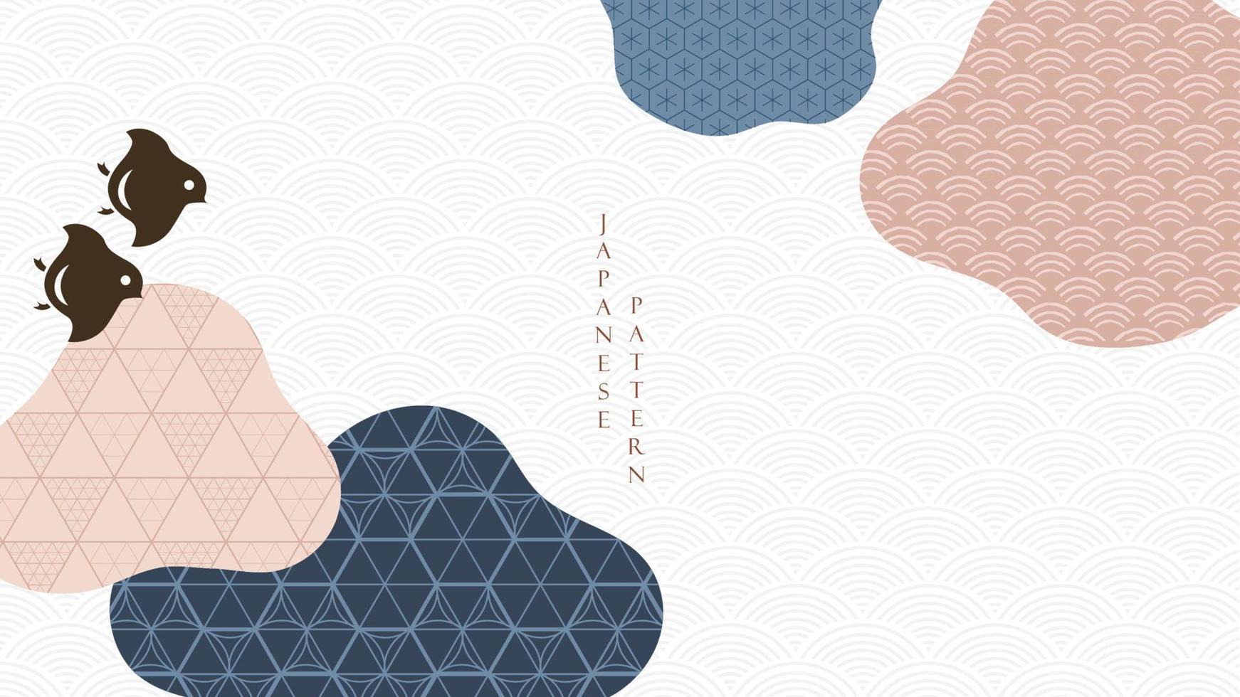 fundo japonês com vetor de padrão de decoração tradicional. design de banner geométrico com elementos de arte abstrata em estilo vintage.
