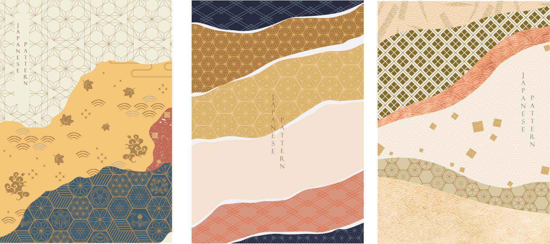 fundo japonês com vetor de padrão de linha. modelo de paisagem abstrata com elementos de mão desenhada onda. decoração tradicional asiática em estilo vintage.