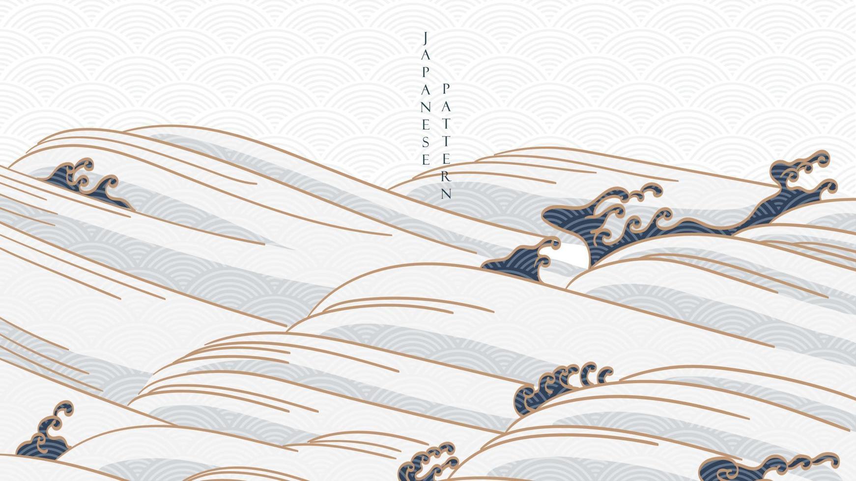 fundo japonês com vetor de padrão de onda desenhada de mão. projeto oriental da bandeira do mar do oceano com elementos da arte abstrata no estilo do vintage.