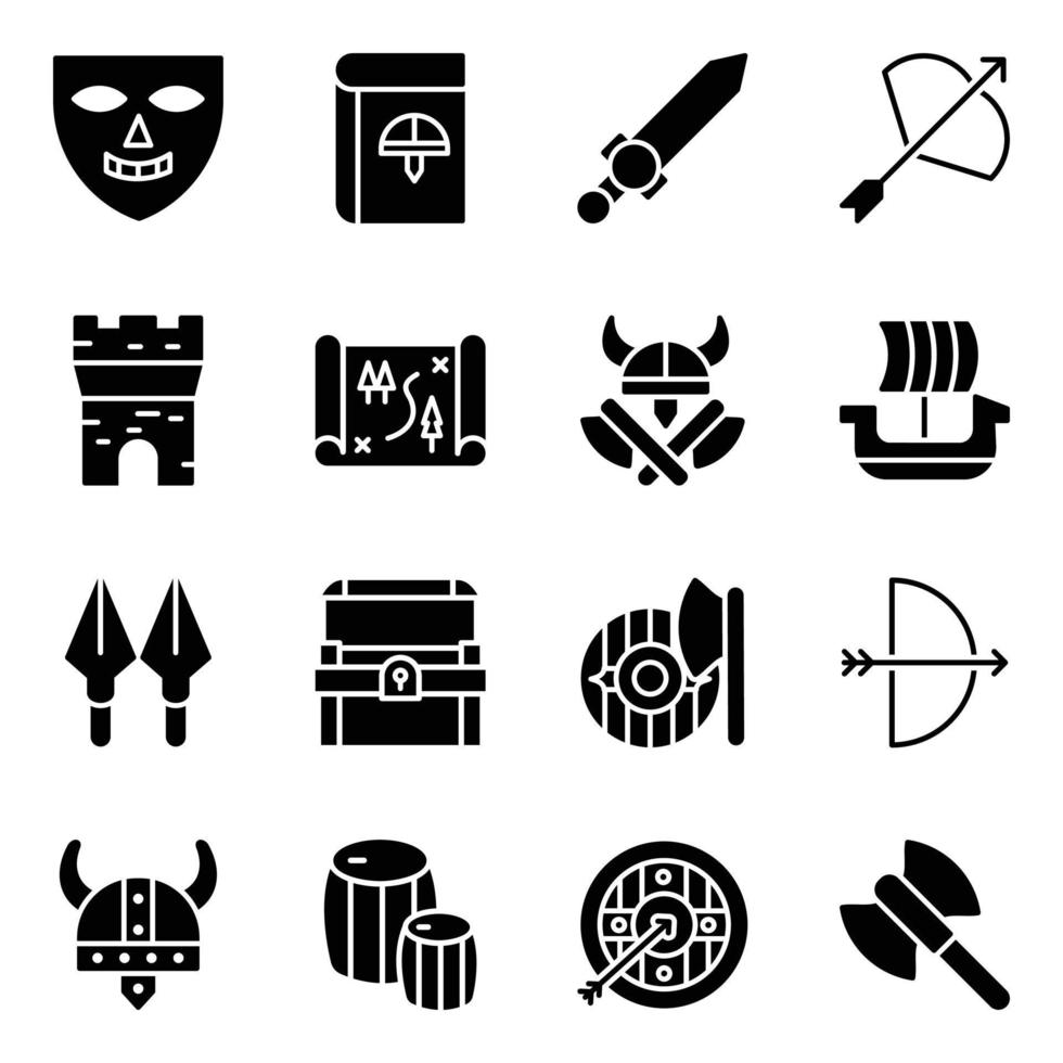 pacote de ícones vetoriais de glifo de acessórios viking vetor