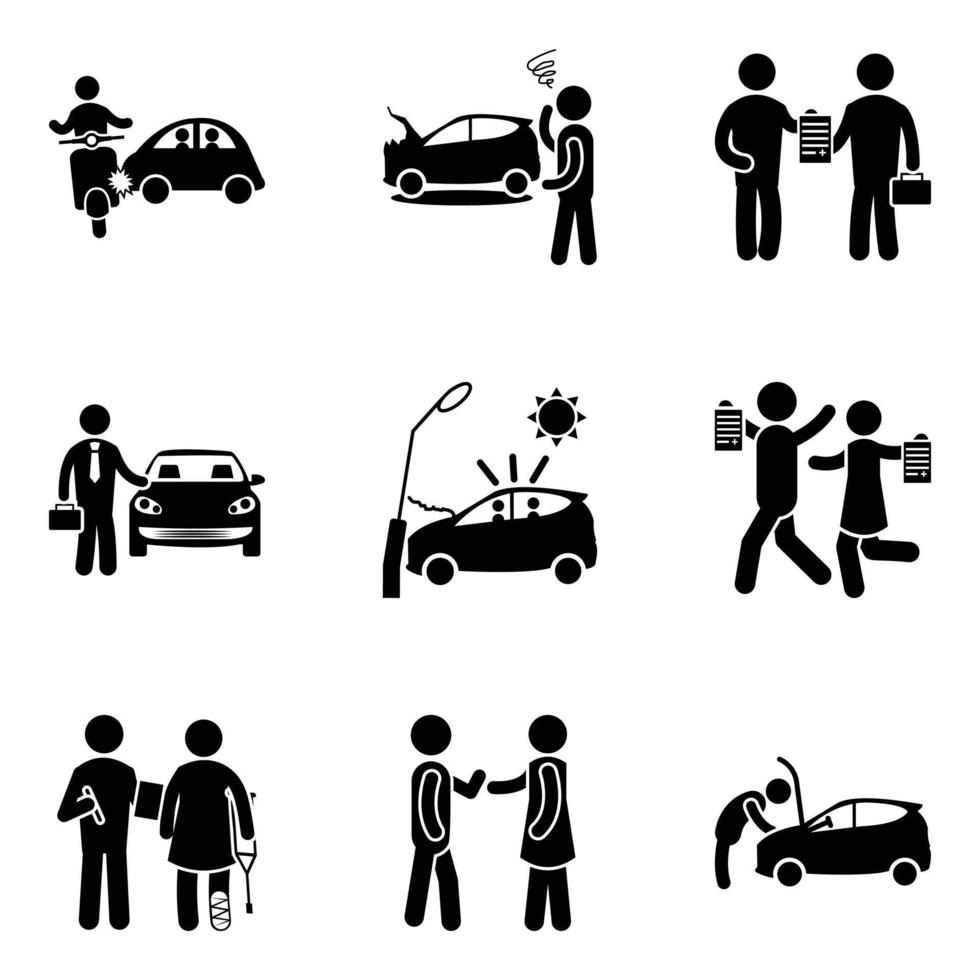 pacote de acidentes rodoviários e ícones de glifo de seguro de carro vetor