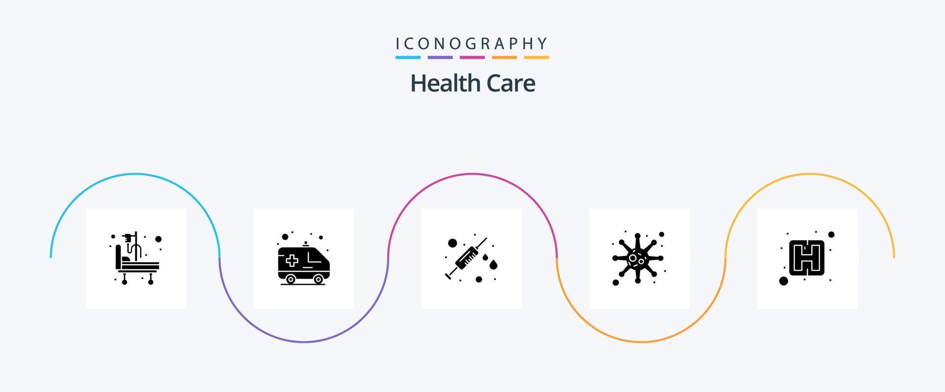 pacote de ícones de glifo 5 de cuidados de saúde, incluindo sinal de hospital. médico. vírus. bactérias vetor