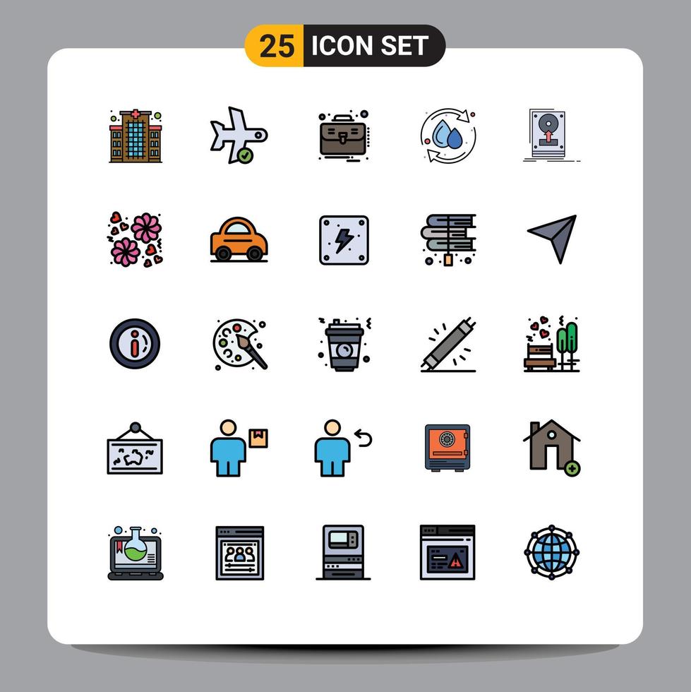 conjunto de 25 sinais de símbolos de ícones de interface do usuário modernos para instalar reutilização transporte reciclar mala elementos de design de vetores editáveis