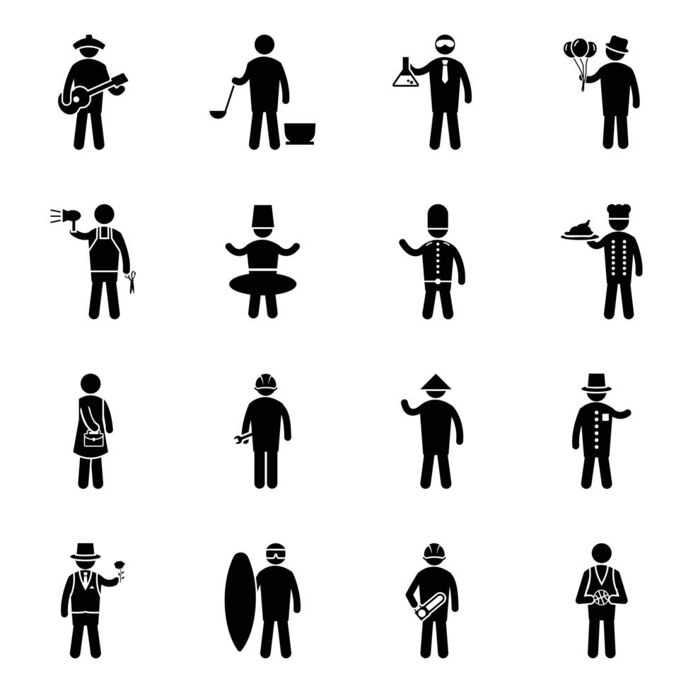 conjunto de ícones de pictograma de avatares profissionais vetor