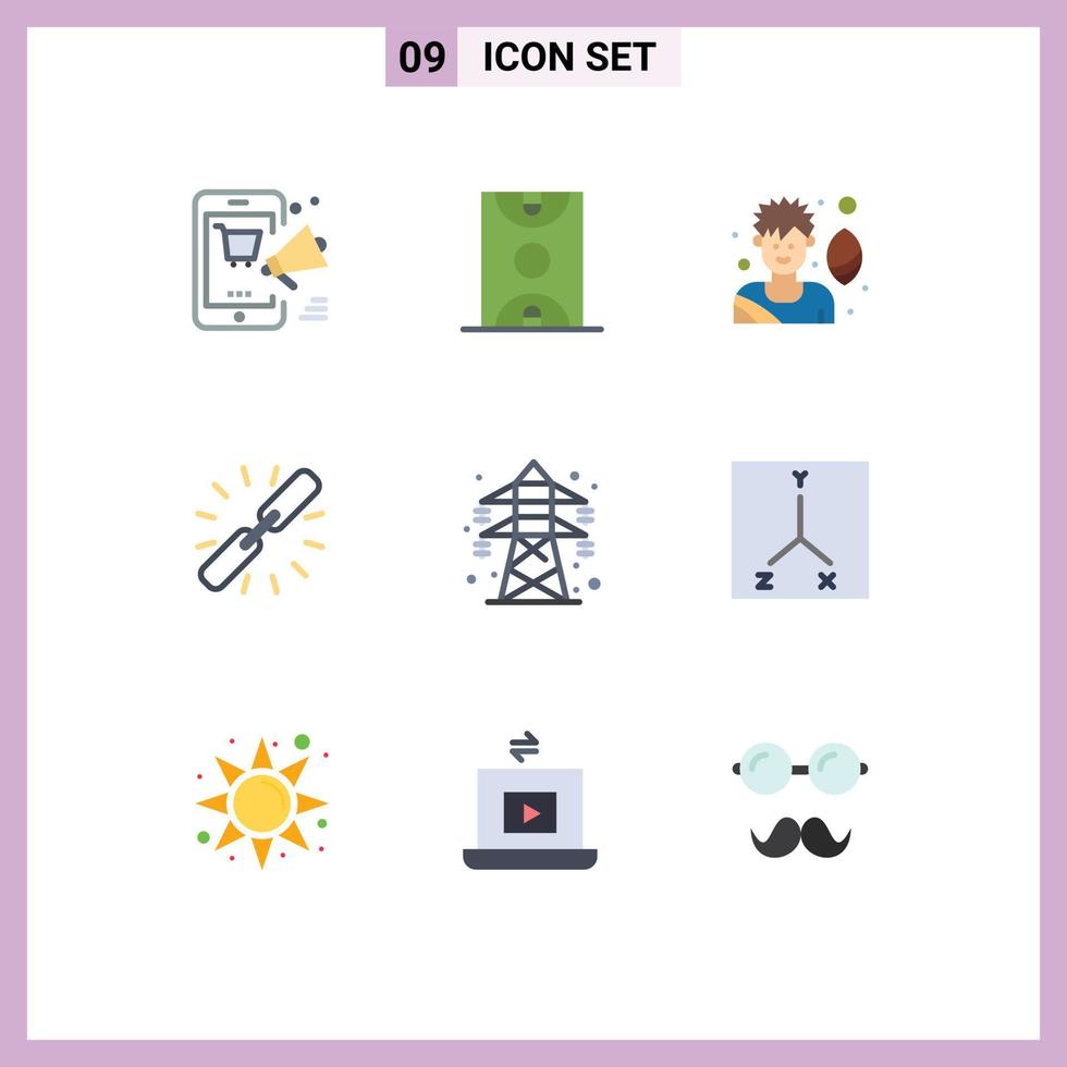 conjunto de cores planas de interface móvel de 9 pictogramas de jogo em cadeia da web conectar elementos de design de vetores editáveis