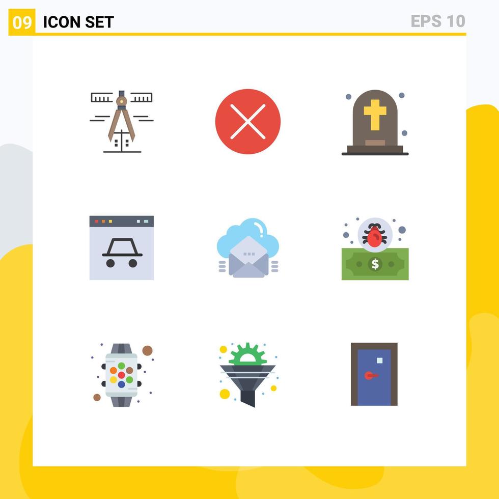 9 ícones criativos sinais modernos e símbolos de elementos de design de vetores editáveis de lápide de página de sinal seguro de site