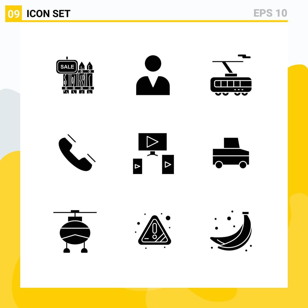 pacote de interface do usuário de 9 glifos sólidos básicos de elementos de design vetoriais editáveis de transporte de contato do telefone de toque vetor