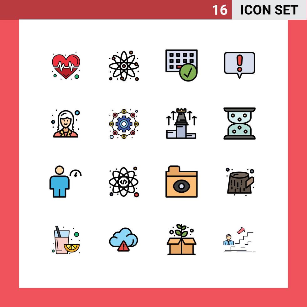 grupo de símbolos de ícone universal de 16 linhas preenchidas de cores planas modernas de chat de negócios átomo alerta gadget elementos de design de vetores criativos editáveis