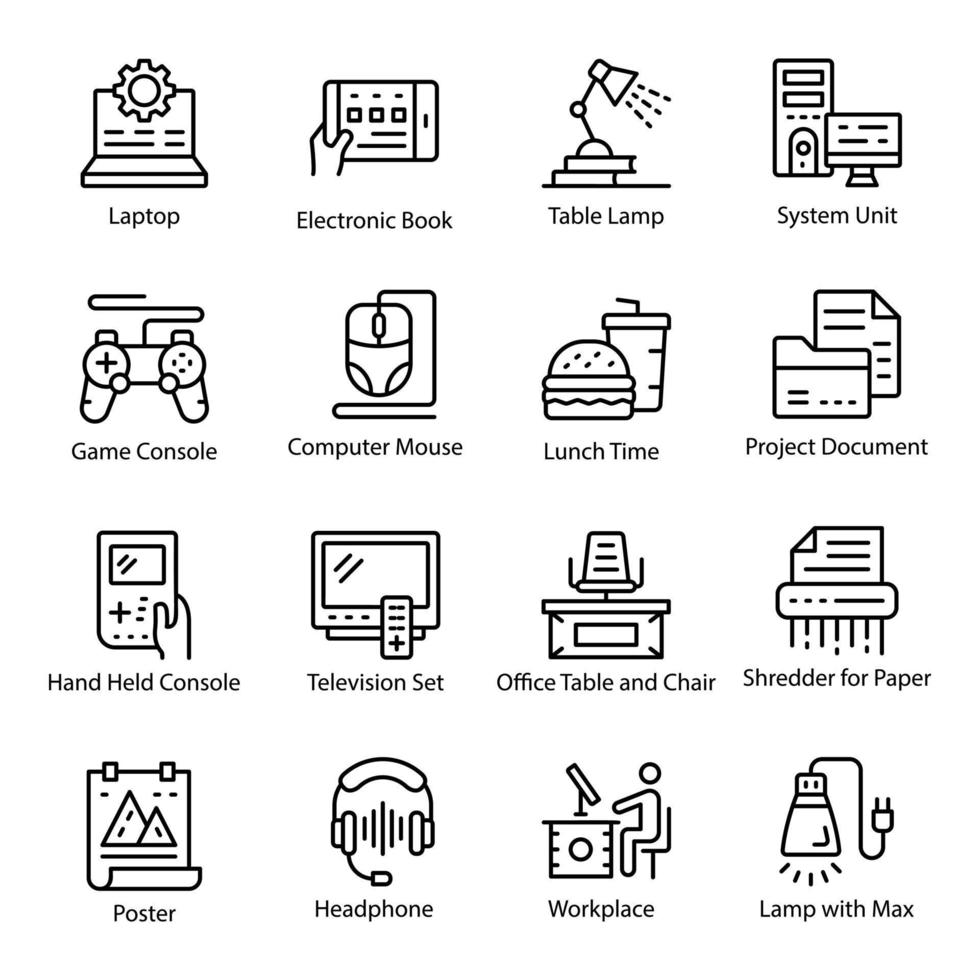 pacote de ícones vetoriais lineares no local de trabalho vetor