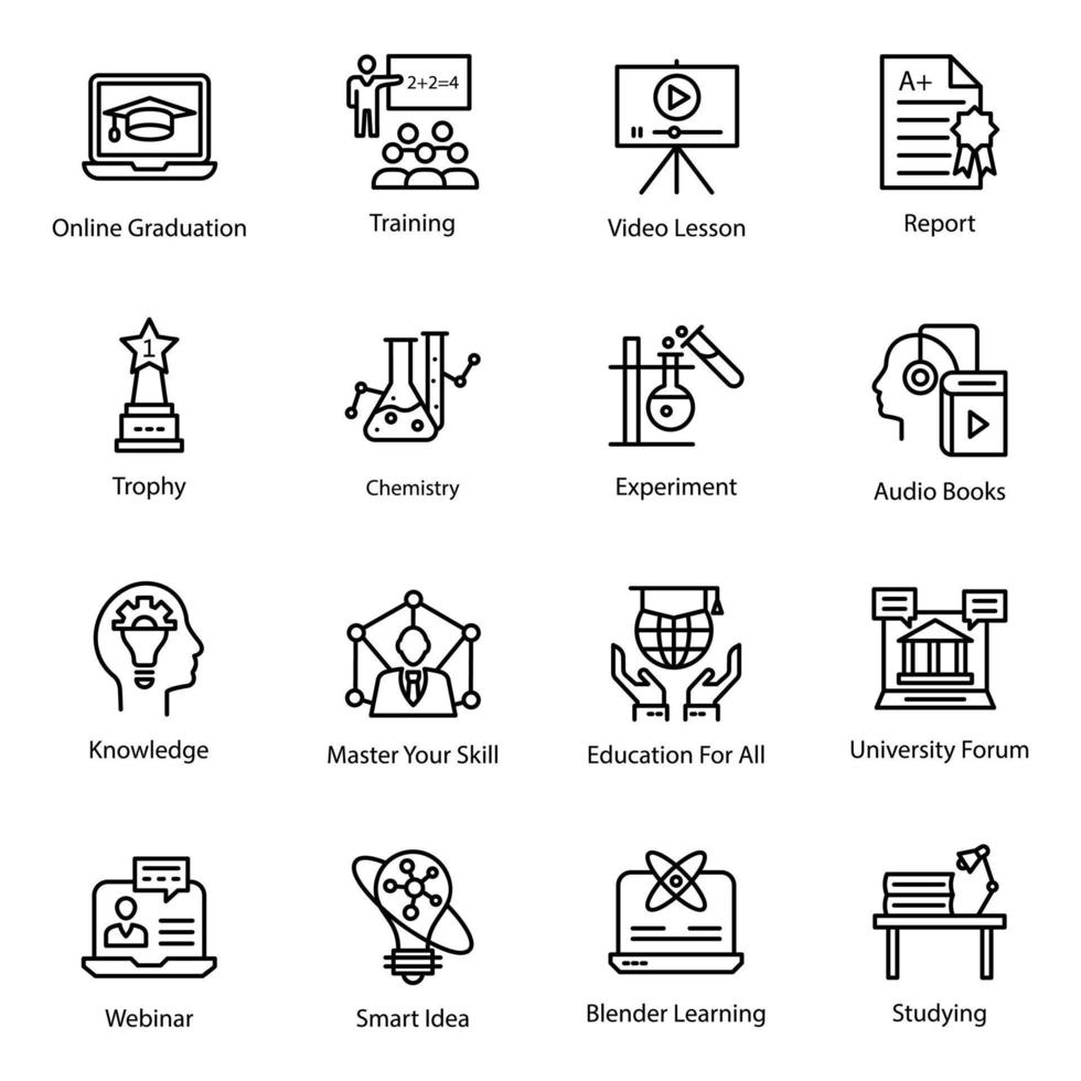 pacote de ícones vetoriais de linha de educação e conhecimento vetor