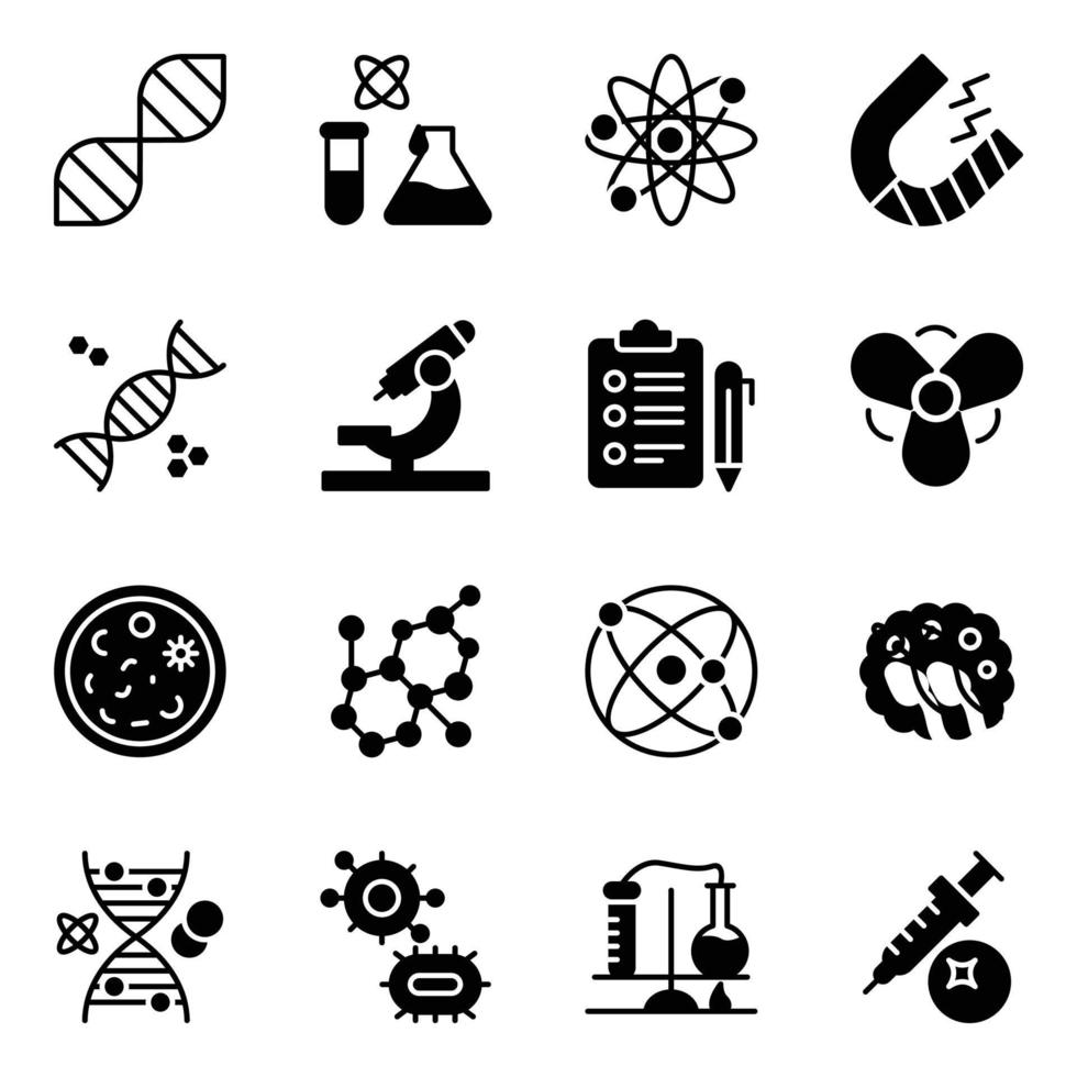 pacote de ícones vetoriais de glifos de química vetor