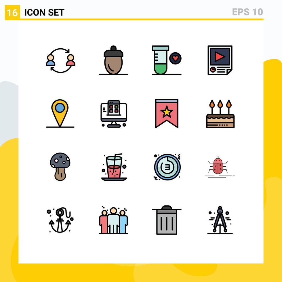 conjunto de 16 sinais de símbolos de ícones de interface do usuário modernos para relatório de frutas de papel espaço de página editáveis elementos de design de vetor criativo