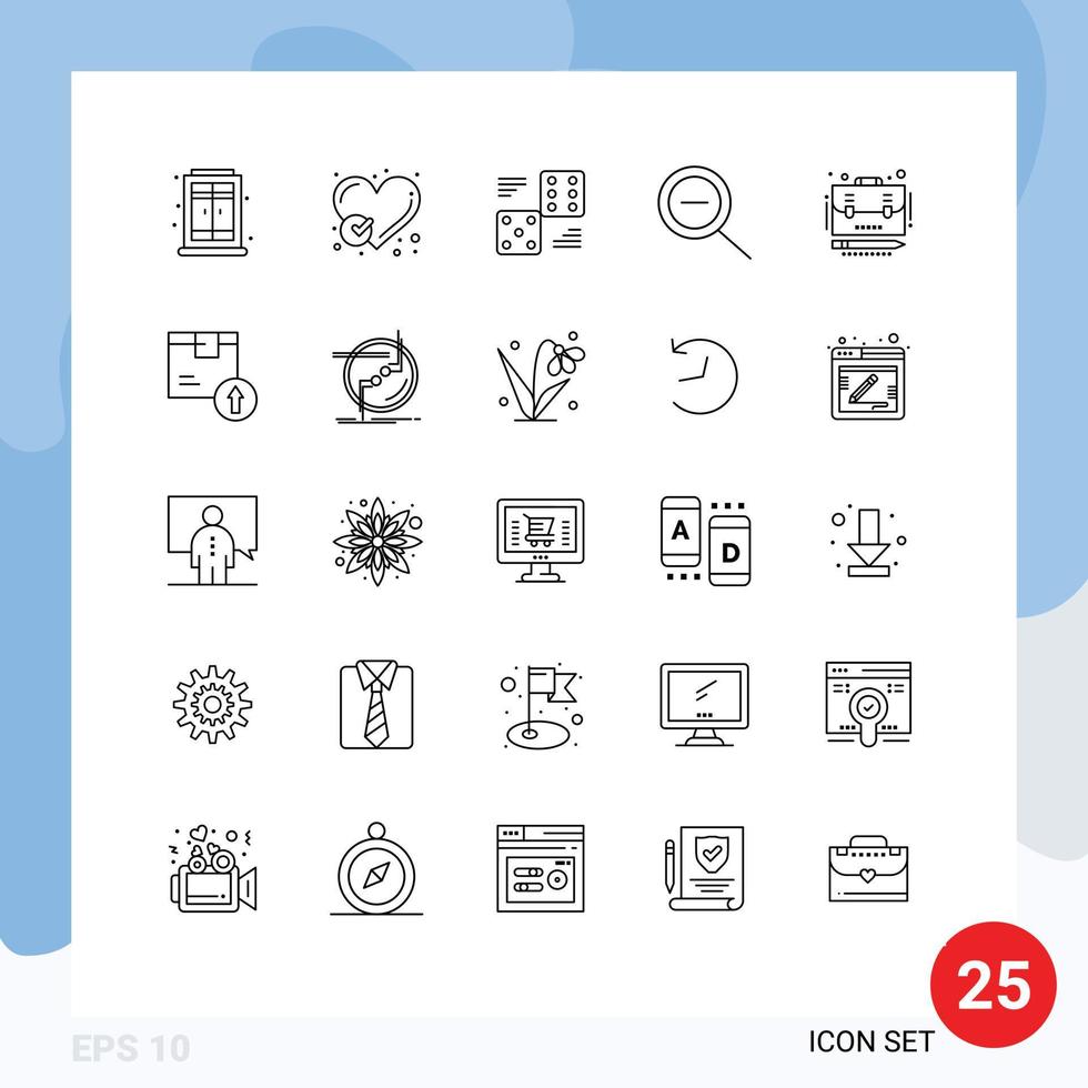conjunto moderno de pictograma de 25 linhas de dados de negócios de portfólio zoom cinco elementos de design de vetores editáveis
