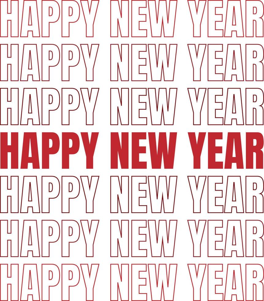 feliz ano novo preenchimento e contornos, feliz ano novo no estilo moderno de texto preenchido e contorno vetor