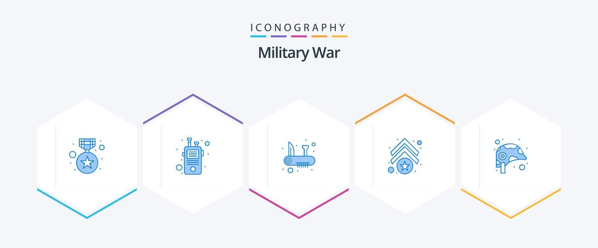 pacote de ícones azuis da guerra militar 25, incluindo força. Estrela. exército. chevron. braço vetor