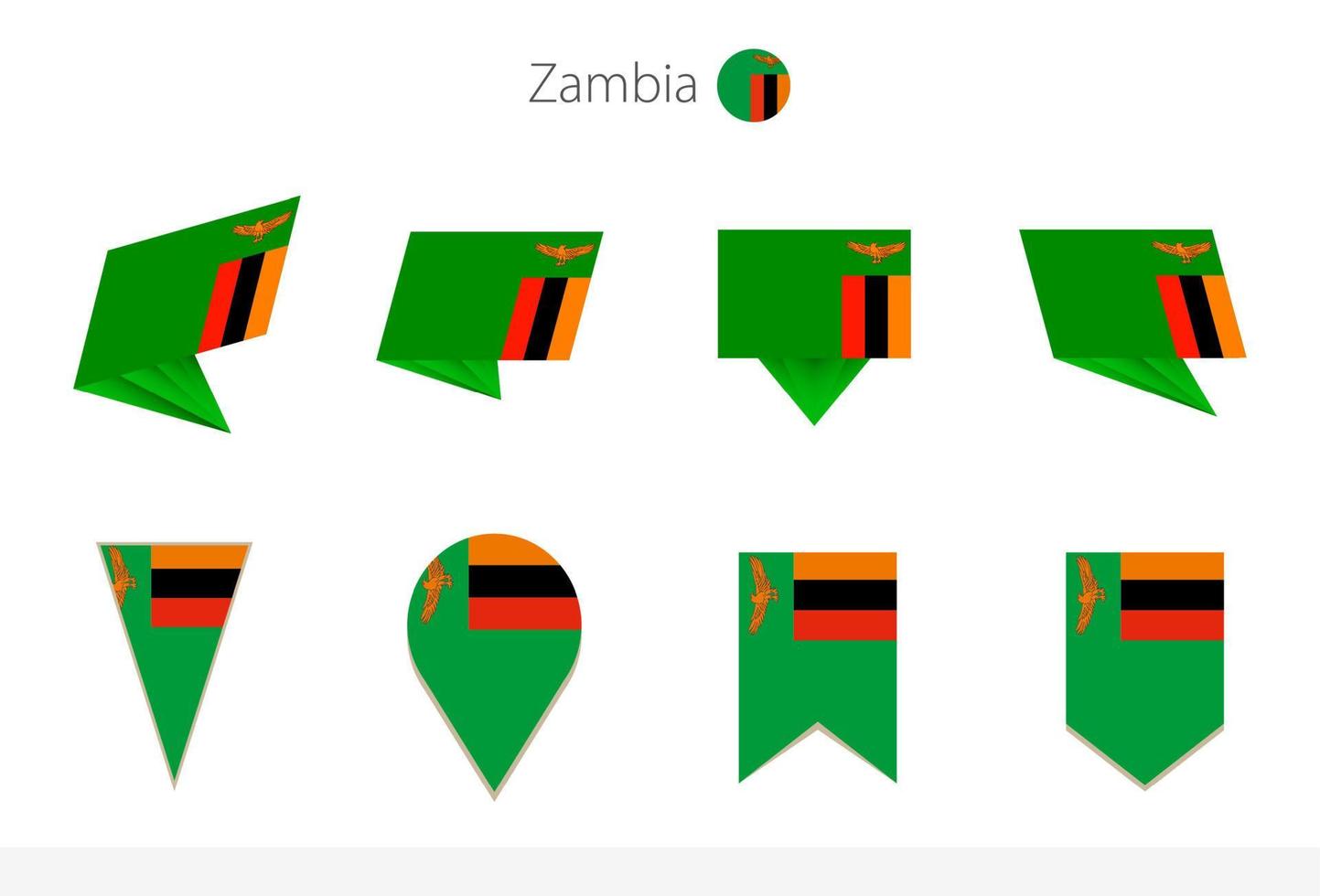 coleção de bandeiras nacionais da zâmbia, oito versões de bandeiras vetoriais da zâmbia. vetor