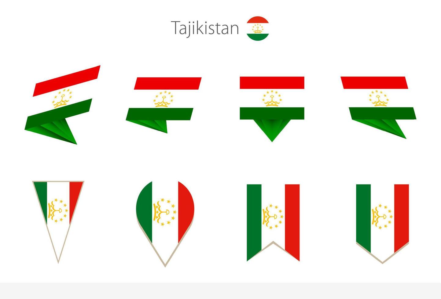 coleção de bandeiras nacionais do tadjiquistão, oito versões de bandeiras vetoriais do tadjiquistão. vetor