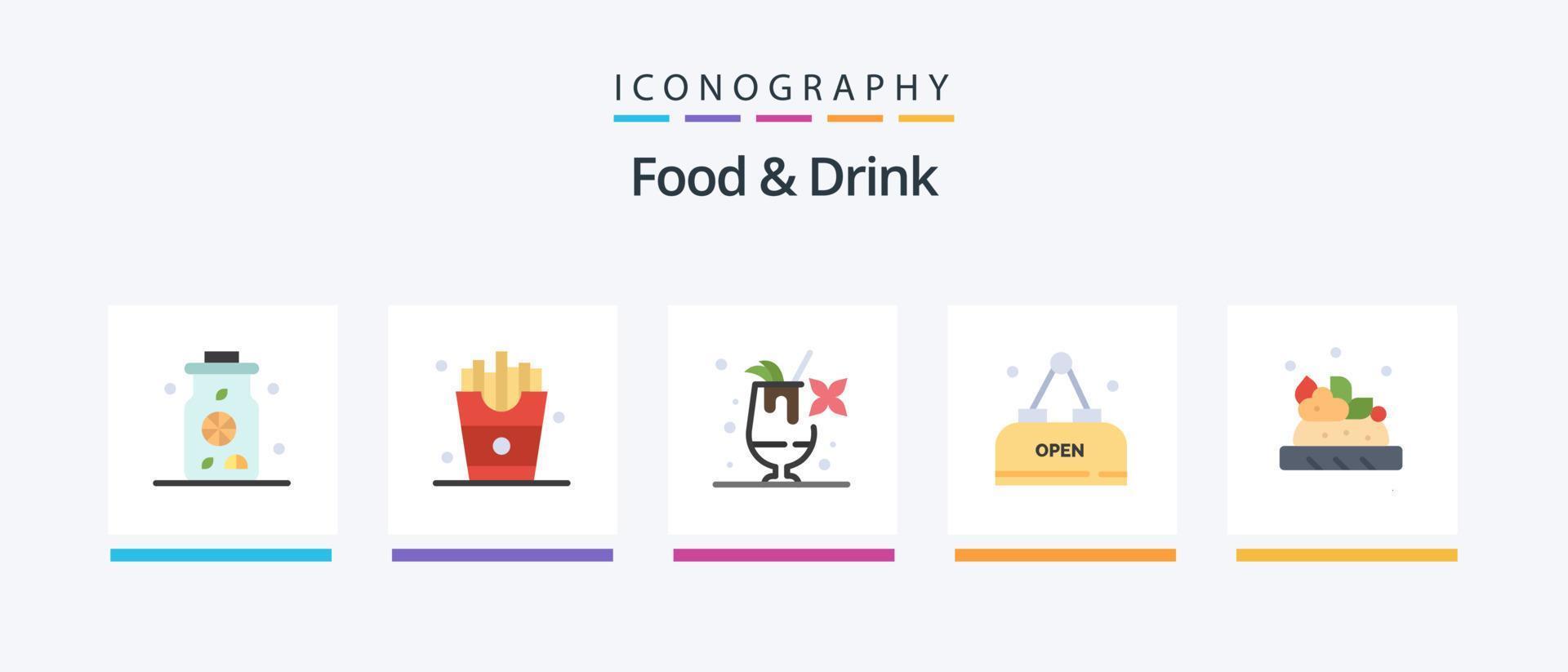 comida e bebida flat 5 icon pack incluindo . refeição. comida... design de ícones criativos vetor
