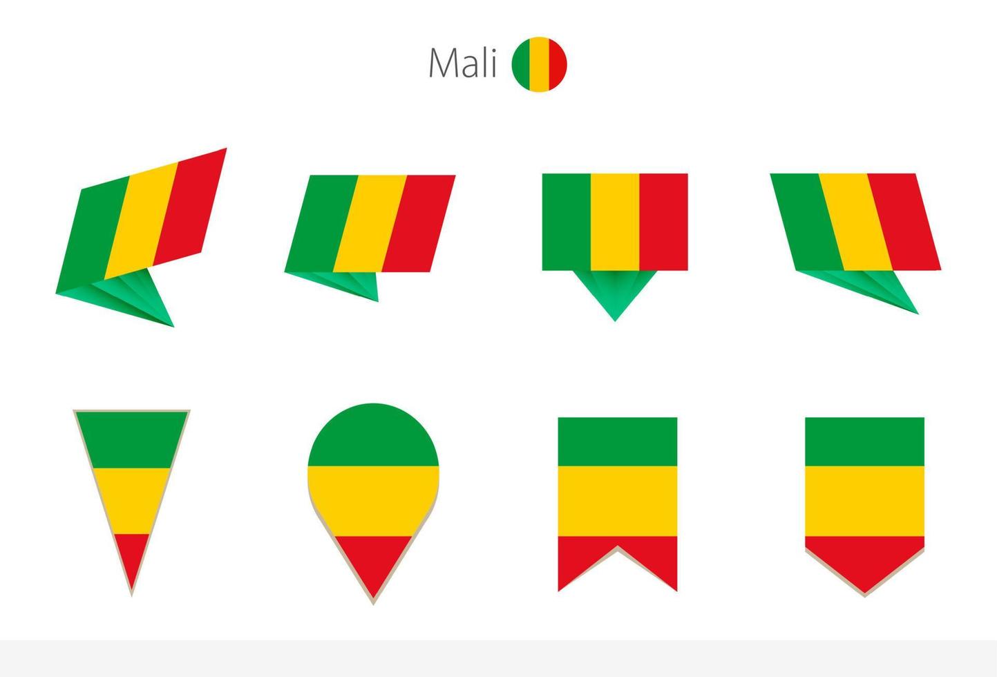 coleção de bandeiras nacionais do mali, oito versões de bandeiras vetoriais do mali. vetor