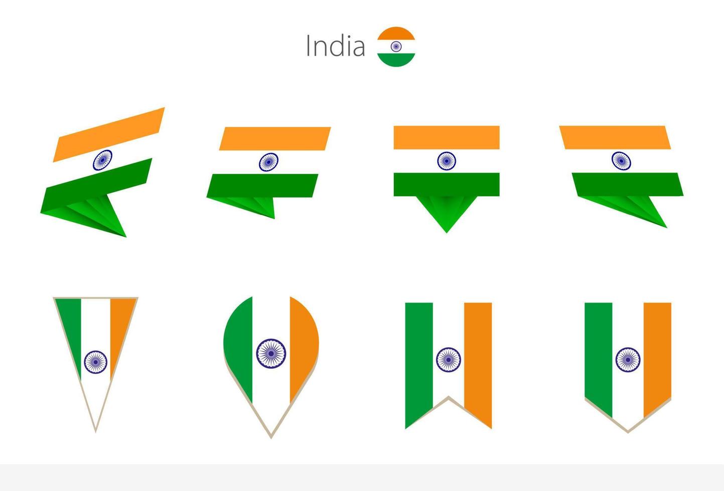 coleção de bandeiras nacionais da índia, oito versões de bandeiras vetoriais da índia. vetor