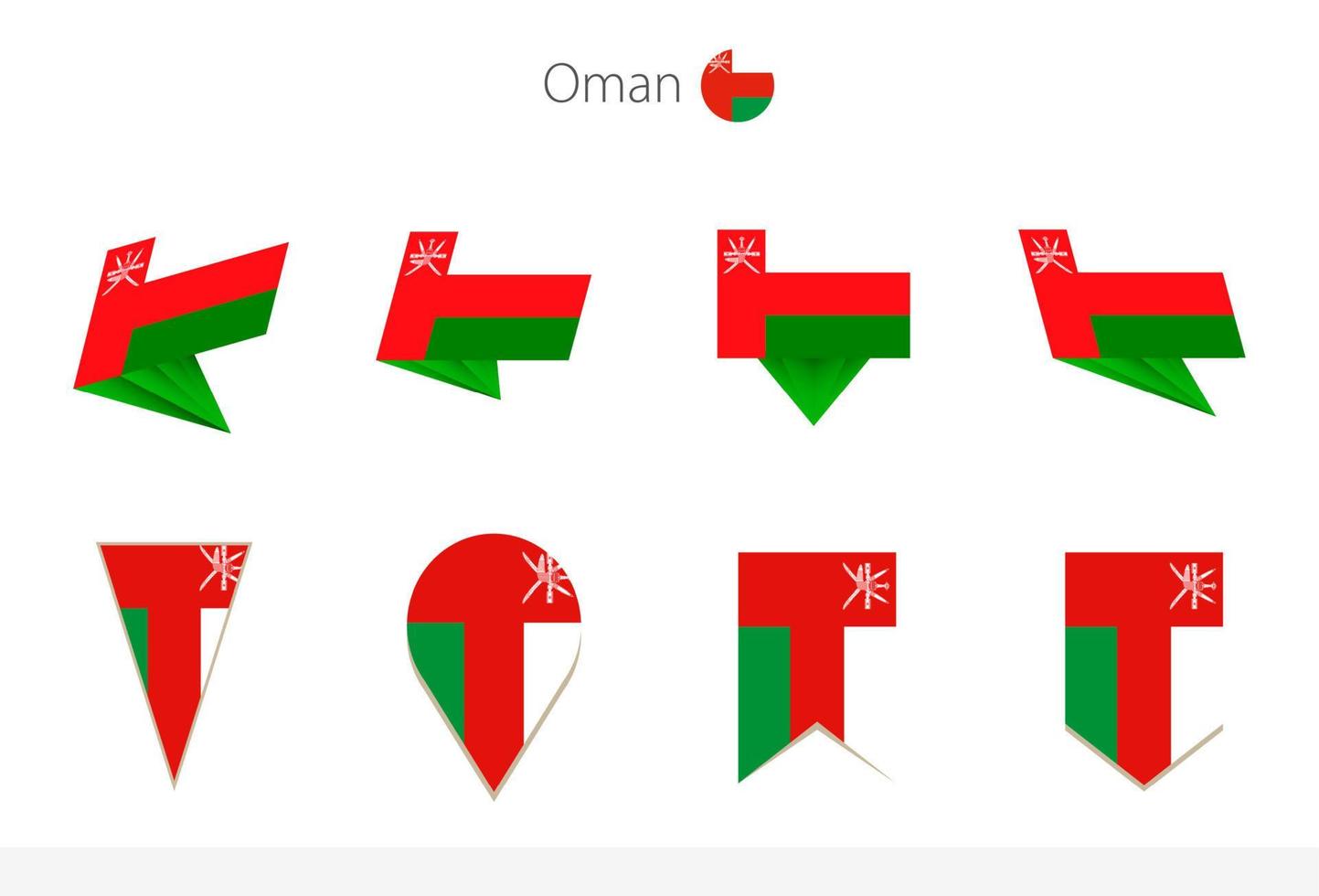 coleção de bandeiras nacionais de omã, oito versões de bandeiras vetoriais de omã. vetor
