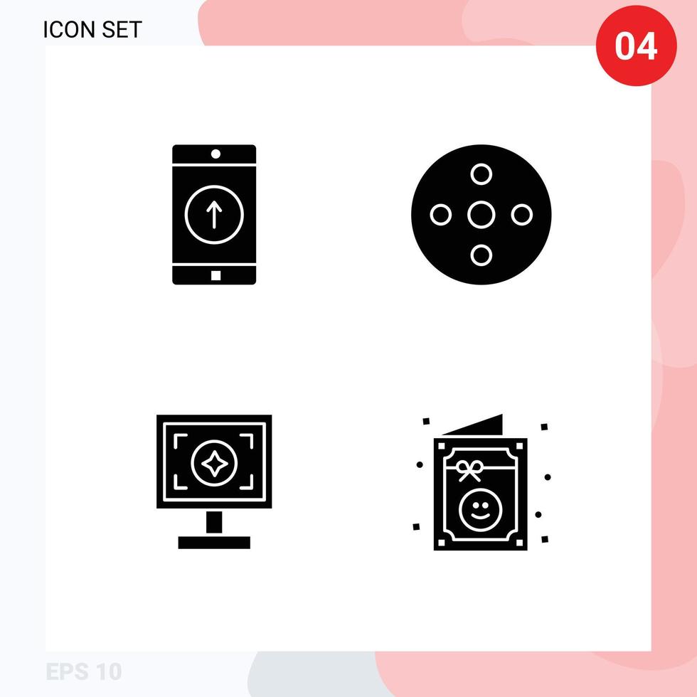 grupo de 4 sinais e símbolos de glifos sólidos para design de filmagem de smartphone de marca de aplicativo elementos de design de vetores editáveis
