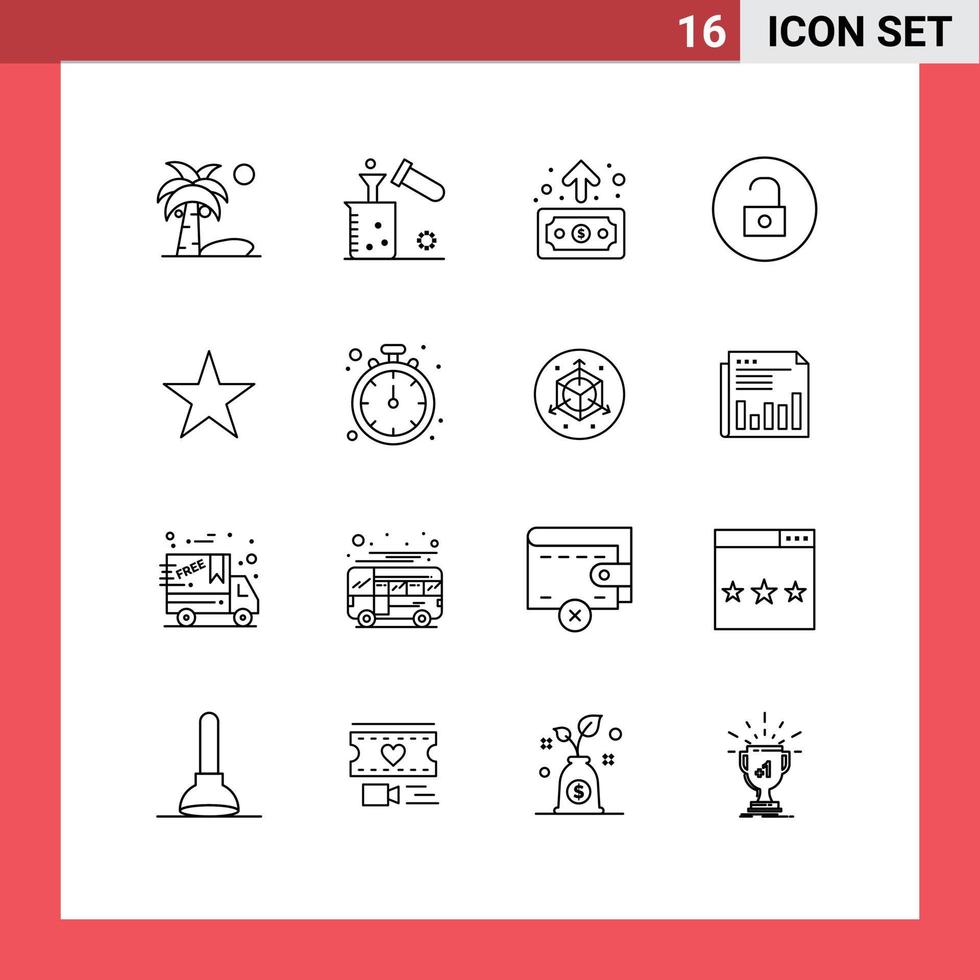 grupo de símbolos de ícones universais de 16 contornos modernos de elementos de design vetoriais editáveis de transferência de mídia de teste de marcador de mídia vetor