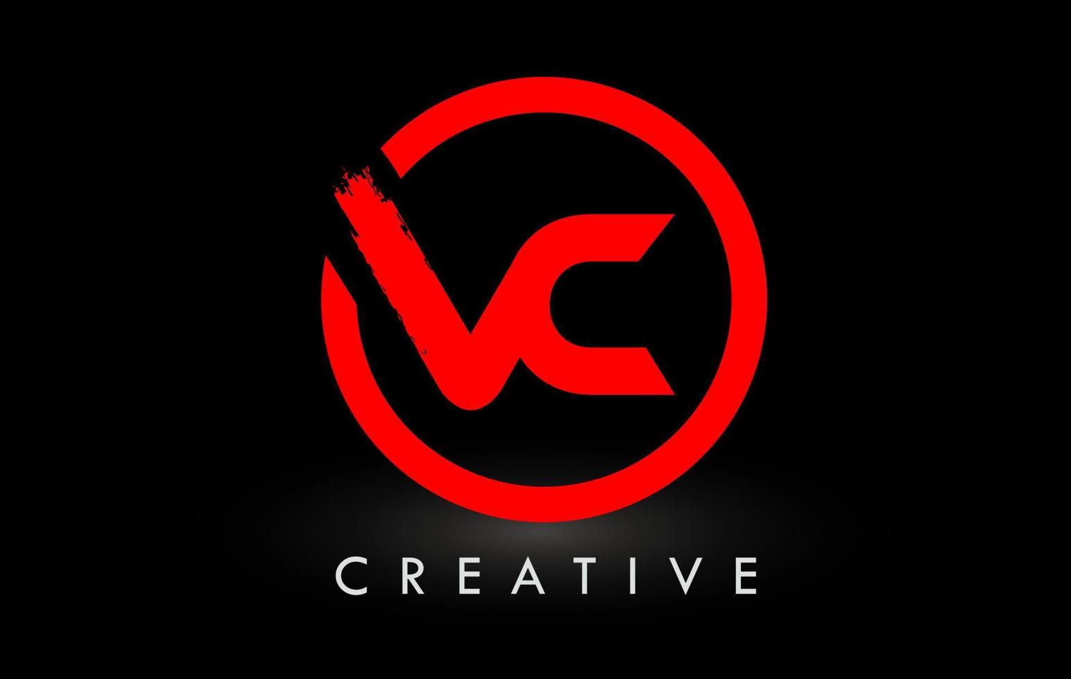 design de logotipo de carta de pincel vc vermelho. logotipo de ícone de letras escovadas criativas. vetor