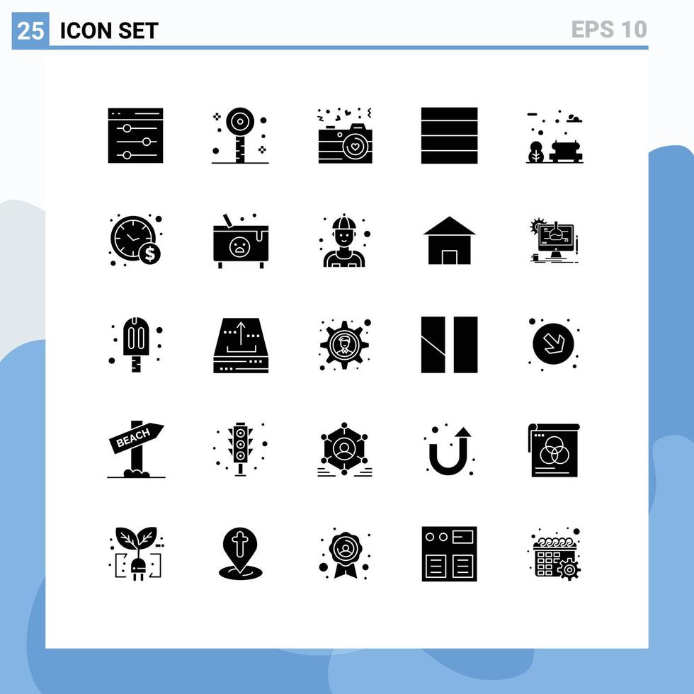 conjunto de 25 sinais de símbolos de ícones de interface do usuário modernos para elementos de design de vetores editáveis de grade de banco de câmera de parque de gerenciamento