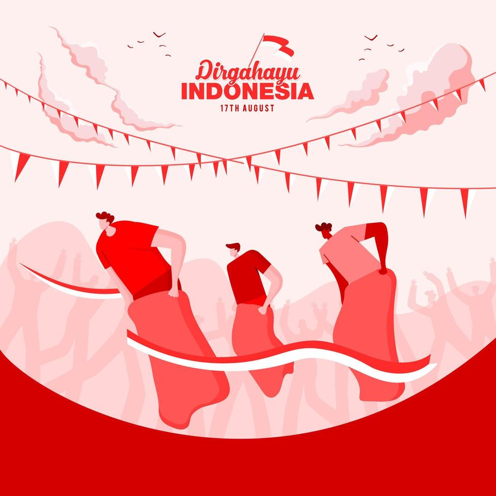 cartão do dia da independência da indonésia com ilustração do conceito de jogos tradicionais vetor