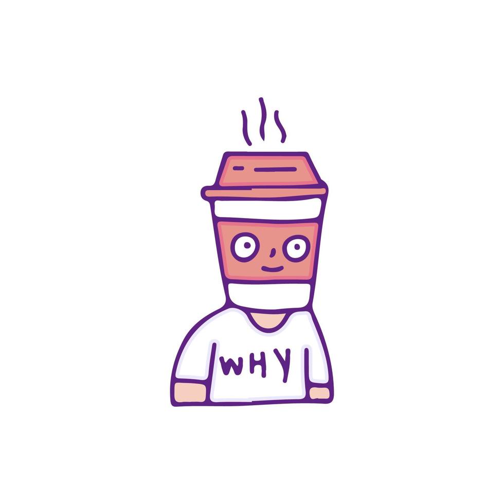 personagem legal de homem de café, ilustração para camiseta, adesivo ou mercadoria de vestuário. com estilo doodle, retrô e desenho animado. vetor