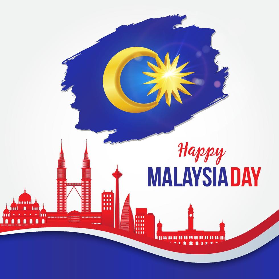ilustração vetorial da feliz celebração do dia da independência da Malásia com o horizonte da cidade vetor