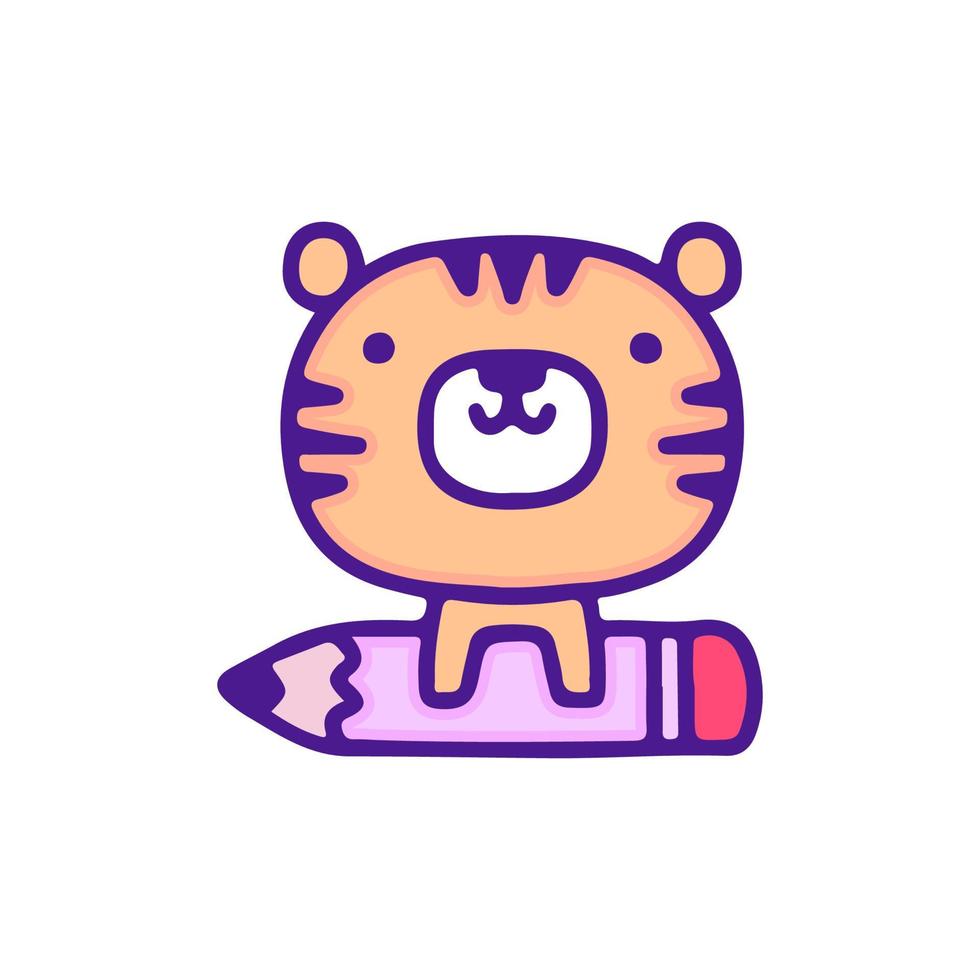 tigre kawaii com ilustração a lápis, com estilo pop suave e desenhos antigos de desenho animado dos anos 90. obras de arte para roupas de rua, camisetas, patchworks. vetor