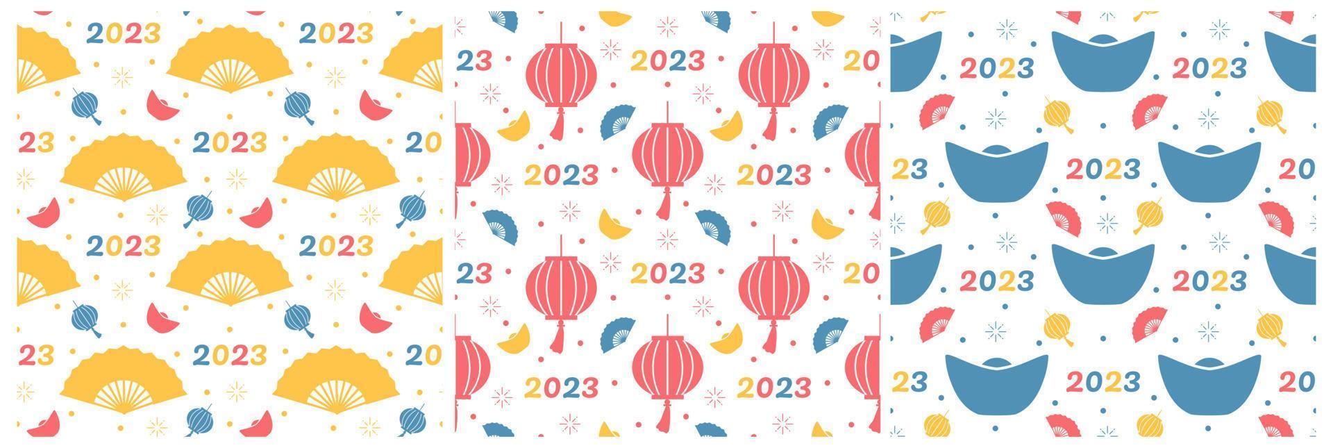 conjunto de ano novo lunar chinês 2023 dias modelo de decoração padrão sem costura ilustração plana de desenhos animados desenhados à mão vetor