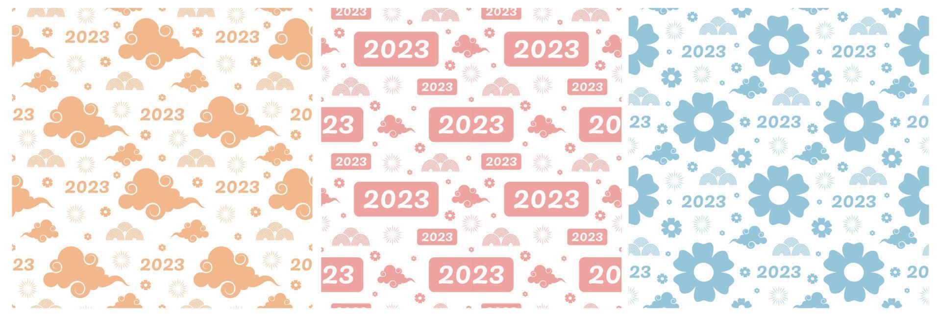 conjunto de ano novo lunar chinês 2023 dias modelo de decoração padrão sem costura ilustração plana de desenhos animados desenhados à mão vetor