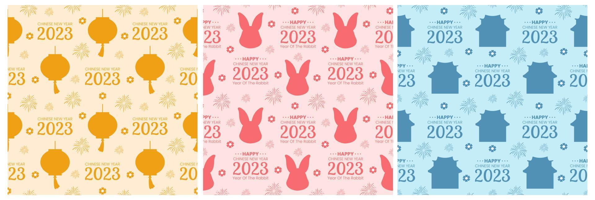 conjunto de ano novo lunar chinês 2023 dias modelo de decoração padrão sem costura ilustração plana de desenhos animados desenhados à mão vetor