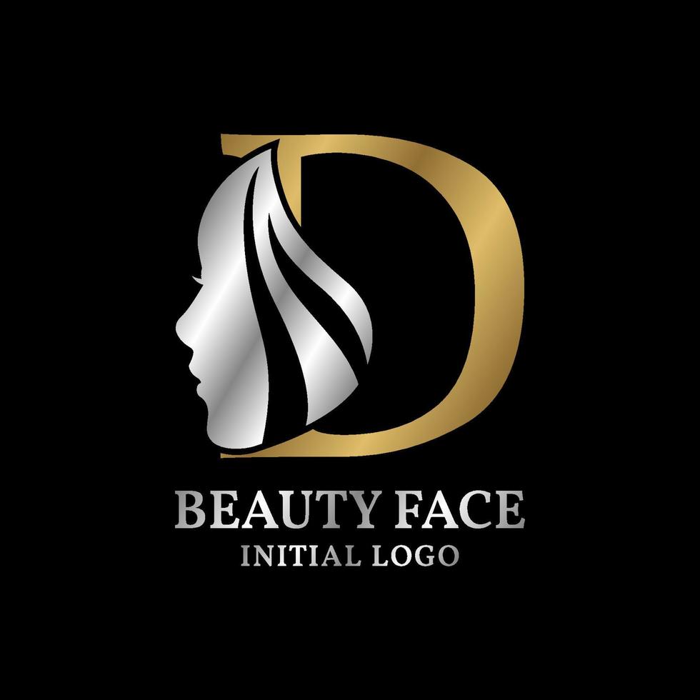 letra d elemento de design de logotipo de vetor inicial de rosto de beleza