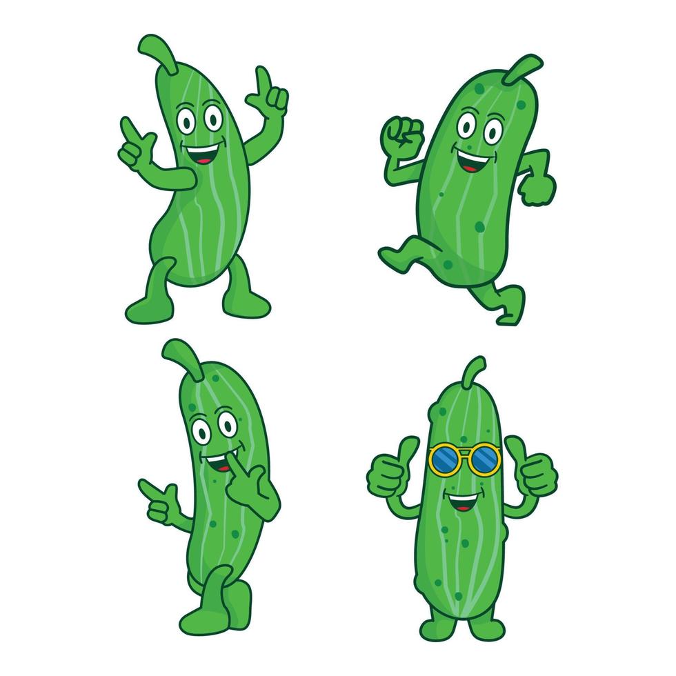 conjunto de coleta de pepino em conserva bonito. pickle de desenho animado engraçado e humor em estilo plano. modelo de ilustração vetorial de clipart vegetal vetor