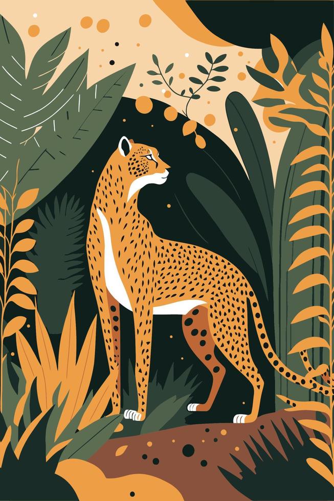 cartaz de matisse de fundo de ilustração vetorial plana de animal selvagem de chita vetor