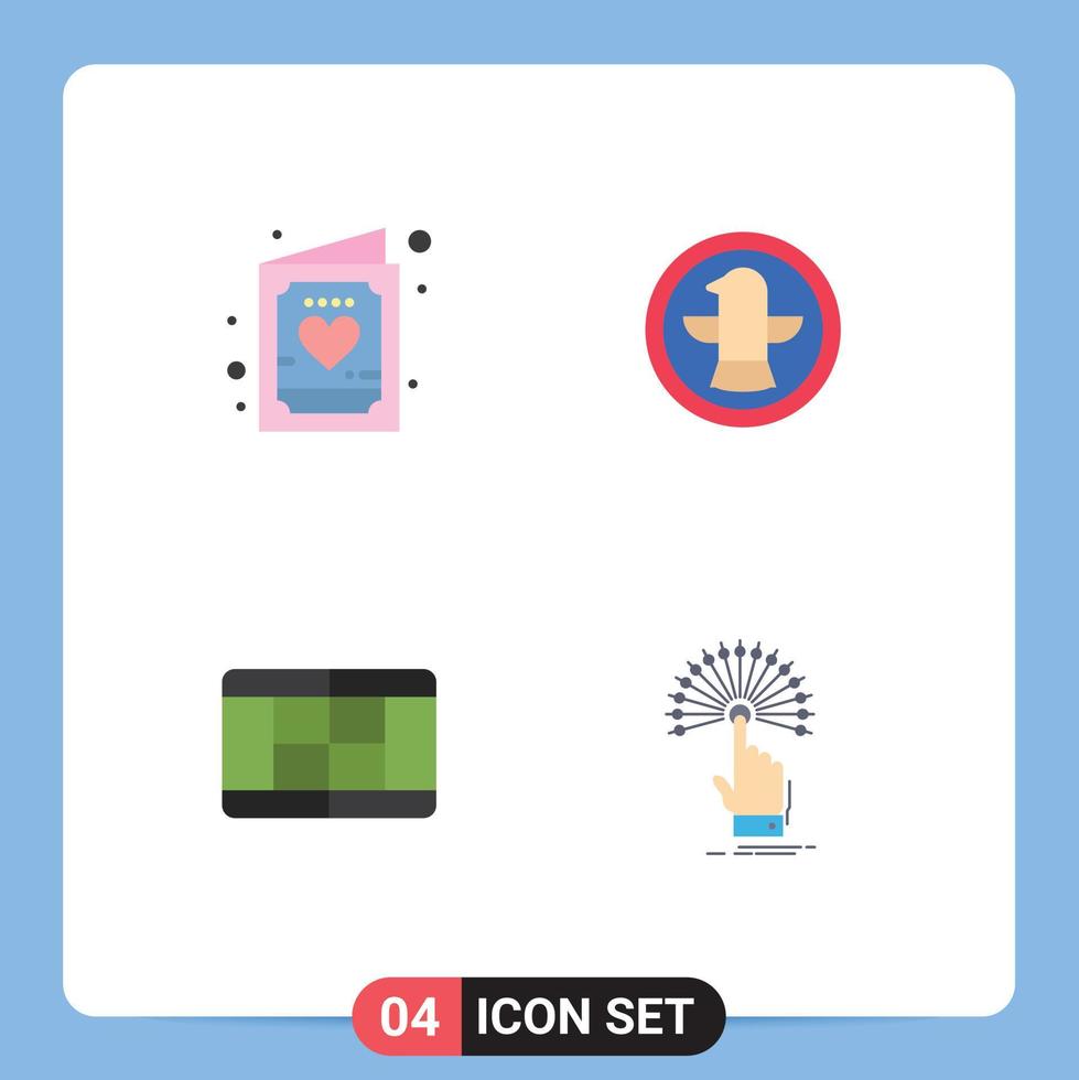 conjunto moderno de 4 ícones e símbolos planos, como convite de corte de cartão, pássaro, alcance elementos de design vetorial editáveis vetor