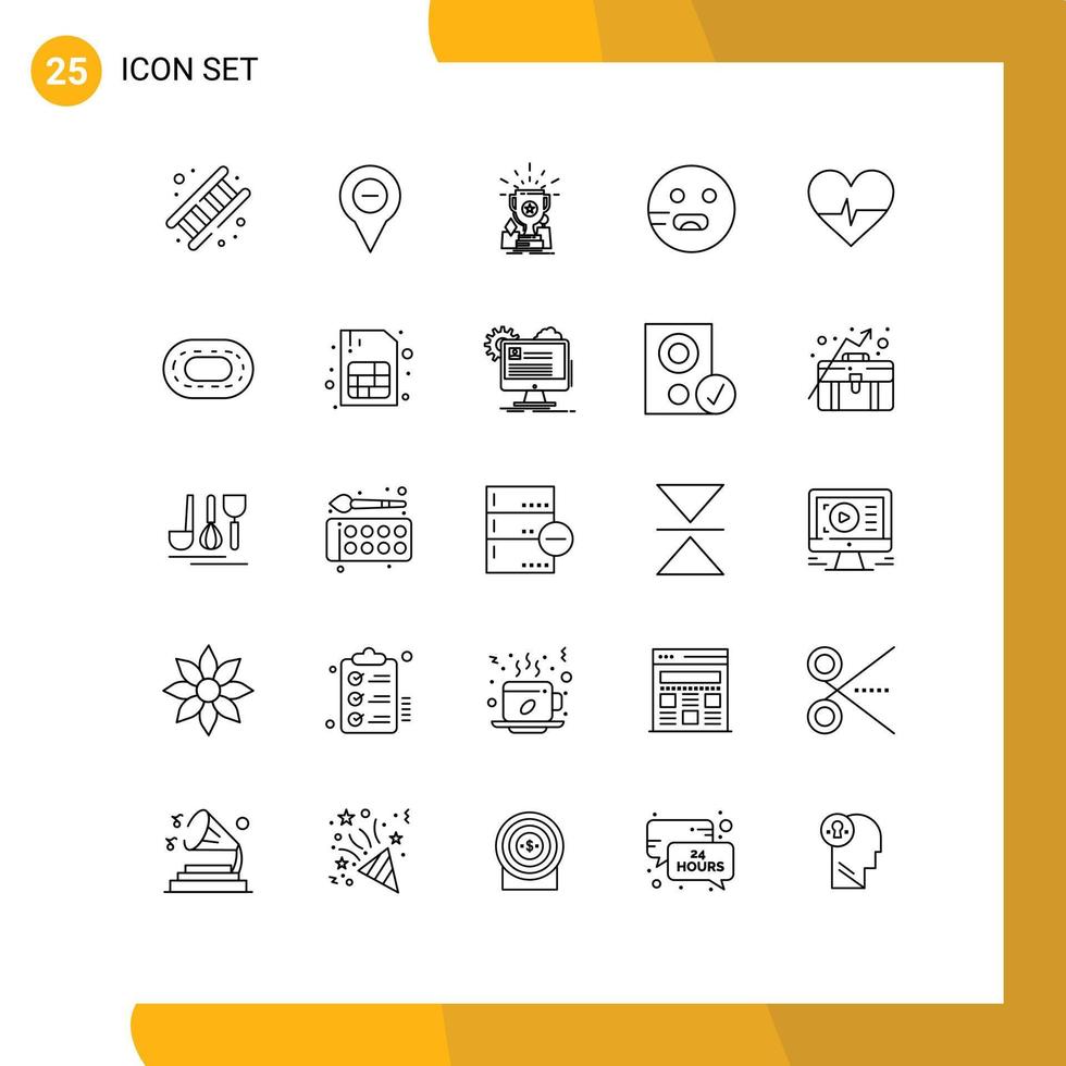 25 sinais de linha universal símbolos de emojis famintos pin troféu copo elementos de design de vetores editáveis