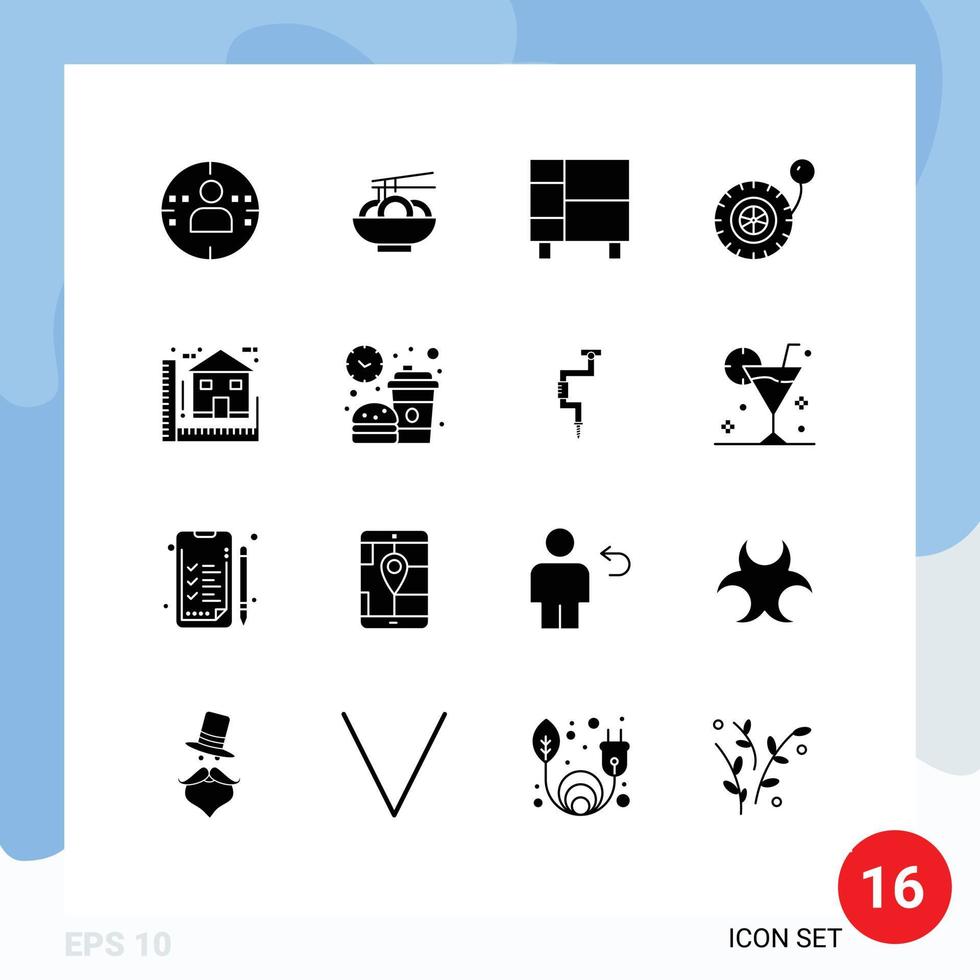 conjunto de 16 sinais de símbolos de ícones de interface do usuário modernos para construção de elementos de design de vetores editáveis de pressão de roda em casa azul