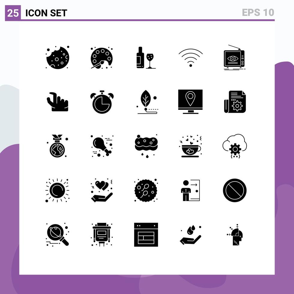 25 conceito de glifo sólido para sites móveis e aplicativos de transmissão de televisão sinal de anúncio de garrafa editável elementos de design vetorial vetor