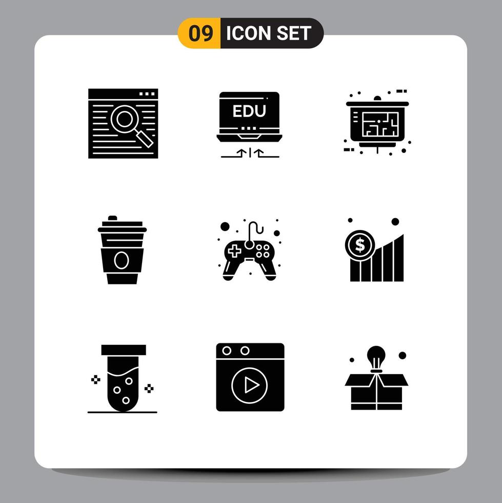 conjunto de 9 sinais de símbolos de ícones de interface do usuário modernos para arquiteto de controle de jogo bebida bebida elementos de design de vetores editáveis