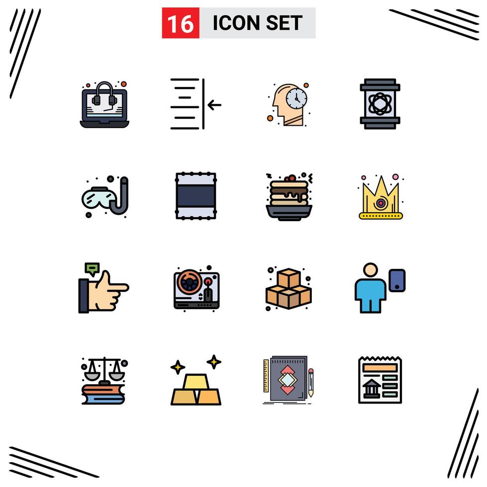 grupo de 16 linhas cheias de cores planas sinais e símbolos para layout passatempos mente natação ciência elementos de design de vetores criativos editáveis